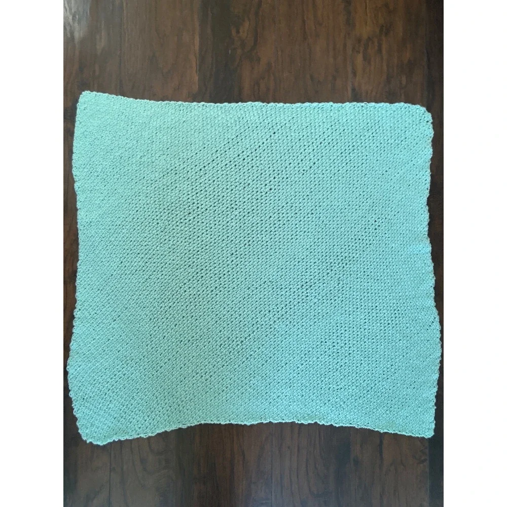 Handmade Square Knit Baby Blanket Mint Green Soft Knit Crochet 34